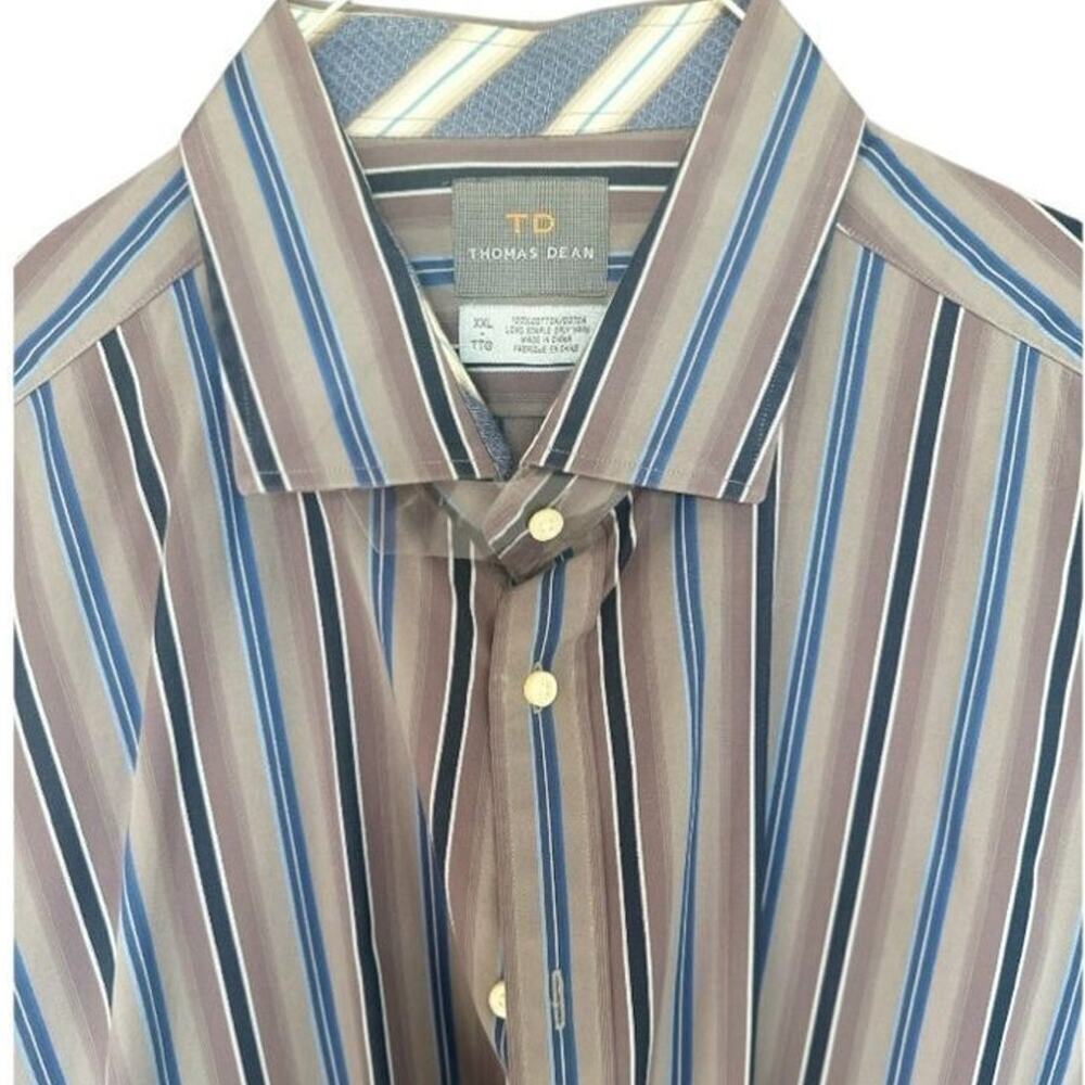 Thomas Dean - Men's Striped Button Up Dress Shirt Size XXL